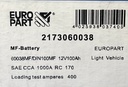 MF Light Vehicle Battery 12V 100Ah (60038MF / DIN100MF)