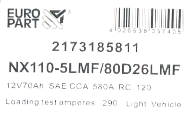 MF Light Vehicle Battery 12V 100Ah (N100RMF)