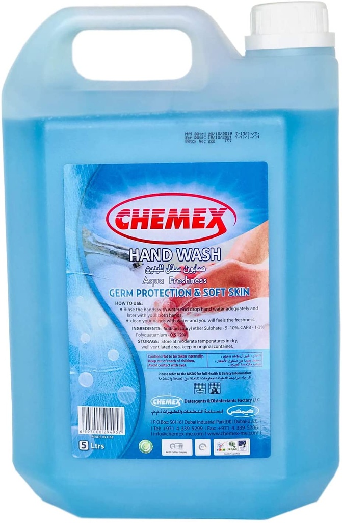 CHEMEX Handwash Germ Protection & Soft Skin , Aqua Fresh , 5Liters