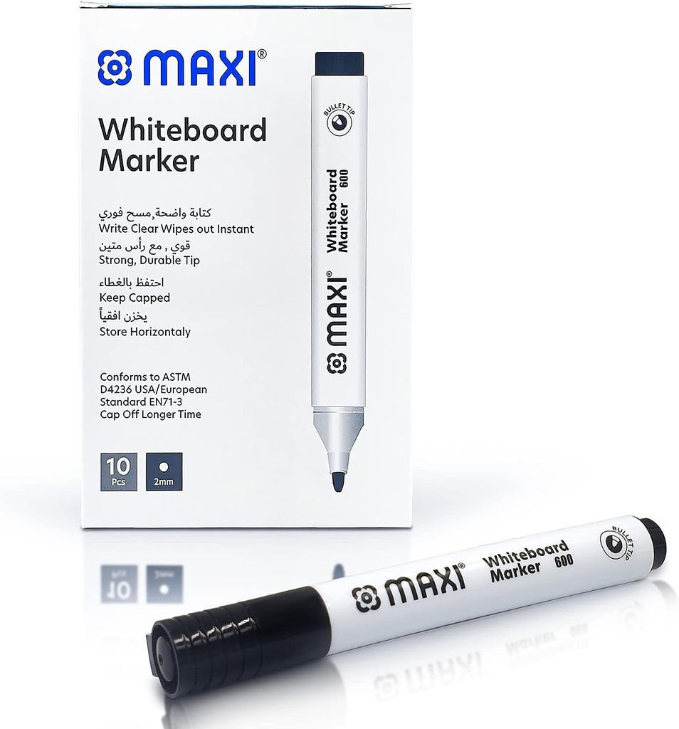 Maxi MX-600BL Bullet Tip Whiteboard Marker, Black (Pack of 10)