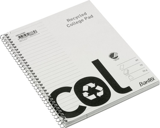Bantex Col Spiral College Pad Recycled Paper, A5 , ruled