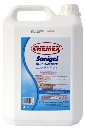 Chemex Sanigel Hand Sanitizer, Gel, 5 Liters