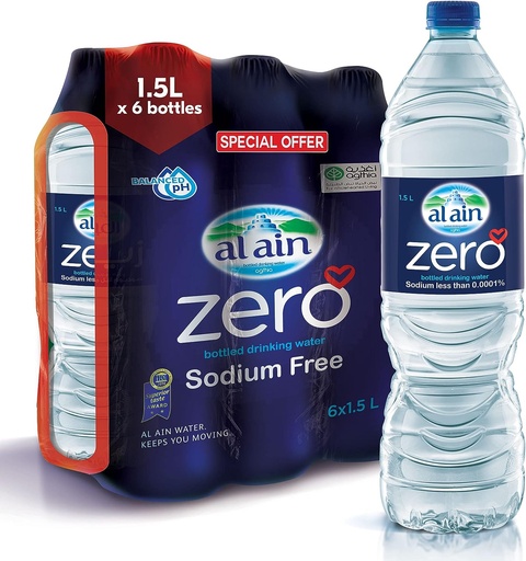 Al Ain Zero Bottled Drinking Water 1.5L (Pack of 6)