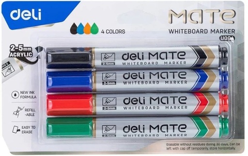 DELI U004 MATE Whiteboard Marker , Assorted Colors ( Pack of  4)