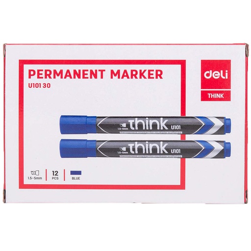 DELI U101 Think Permanent Marker , Chisel Tip , Blue ( Pack of  12)