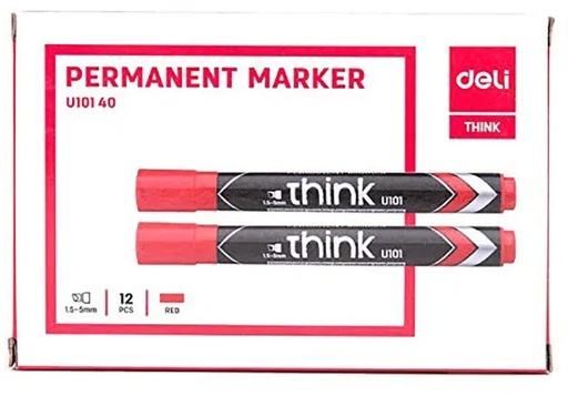 DELI U101 Think Permanent Marker , Chisel Tip , Red ( Pack of  12)
