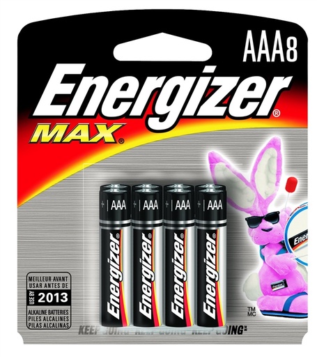 Energizer E92BP8 Max 1.5V Alkaline Battery - AAA, (Pack of 8)