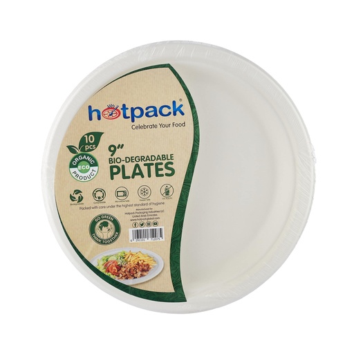 Hotpack Heavy Duty Biodegradable Paper Plate - Round, 9", White (Pack of 25)