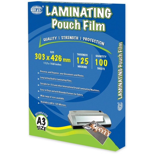 FIS FSLM303X426N LAMINATING FILM, 125 MICR (303X426MM), A3 (Pack of  100)