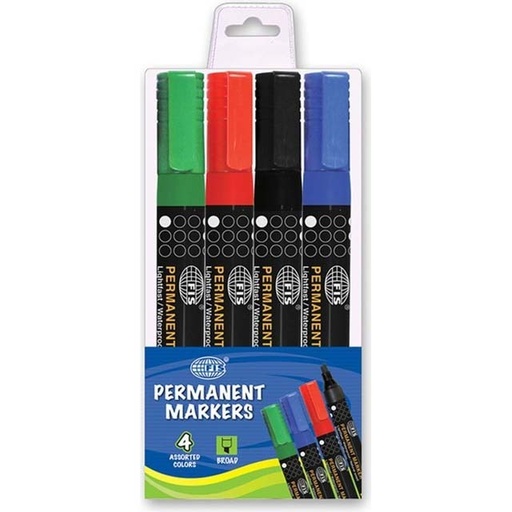 FIS FSMKPB04-4 Broad Permanent Marker - Assorted (Pack of 4)