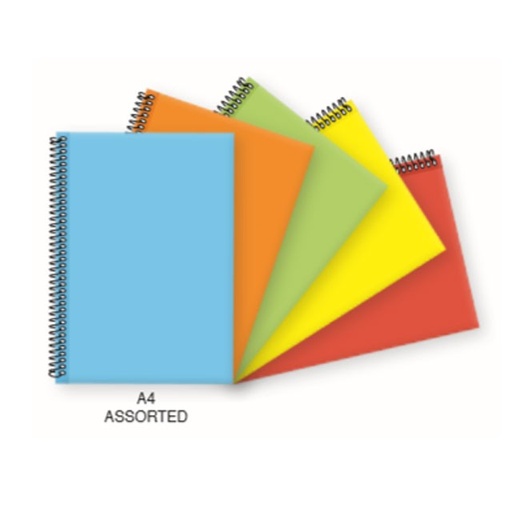 FIS FSNBSA4NASST Single Ruled Spiral Hard Cover 100 sheets A4 Notebook - Assorted Colors (Pack of 5)