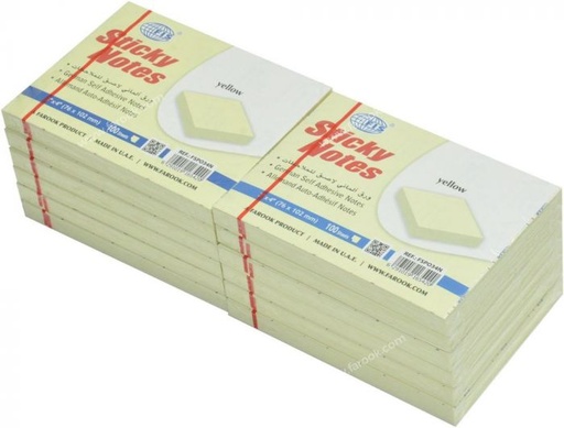 FIS FSP034N Sticky Notes Yellow (3" x 4") 100 Sheets (Pack of 12)
