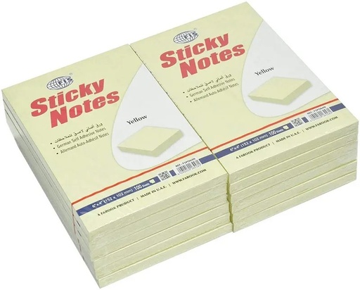 FIS FSPO64N Sticky Notes - 6" x 4", Yellow, 100 Sheets x (12 Pads / Pack)