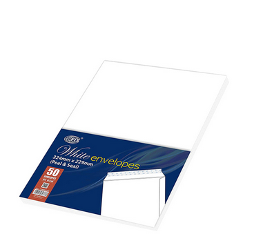 FIS FSWE8027P50 Peel and Seal White Envelope , A4, 324x229mm,80gsm (Pack of 50)