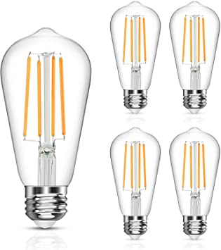 FJ LED Vintage Edison Bulbs 60 Watt Equivalent- Warm White (Pack of 6)