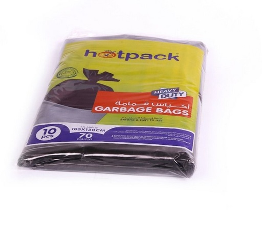 Hotpack GH105130 Heavy Duty Garbage Bags, 70 Gallons, Black, 105x130 cm (10pcs)