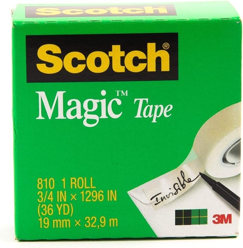 3M 810 Scotch Magic Tape, 1 Roll, 3/4 inch ( 19mm x 32.9m) , 36yds ( Green Packaging)