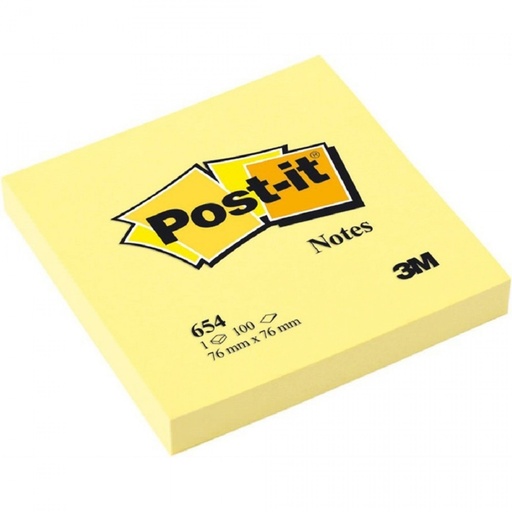 3M 654 Post-it Notes - 3" x 3", Yellow, 100 Sheets / Pad (Pack of 12)