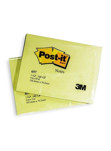 3M Post-it 657 Sticky Notes,( 3 x 4 inches) 76 x 101mm, 100 Sheets, Yellow ( Pack of  12)