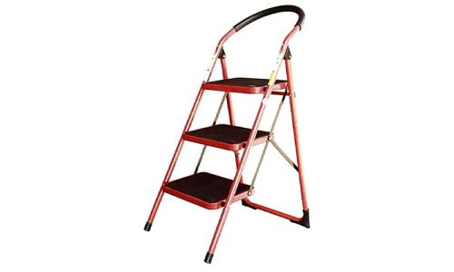 HK-SS1303 Domestic 3-Step Metal Ladder - 150 Kg Load Capacity, Red