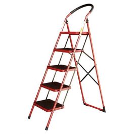 HK-SS1305 Domestic 5-Step Metal Ladder - 150 Kg Load Capacity, Red