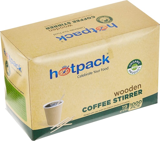 HOTPACK Disposable Wooden Coffee Stirrer, 19cm (Pack of 1000)
