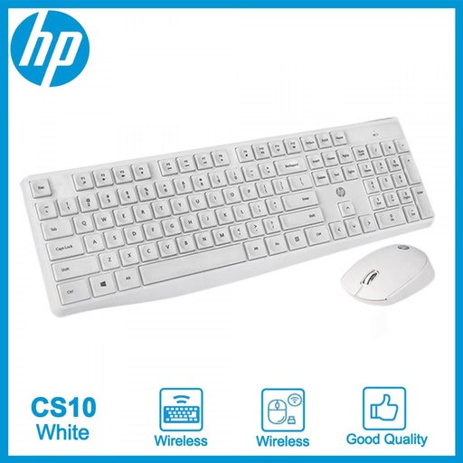HP CS10 Wireless USB Keyboard and Mouse Combo - White  (English and Arabic)