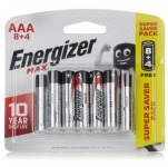 Energizer E92BP12 Alkaline AAA Max Battery Value Pack (8 + 4 Free) Box of 10