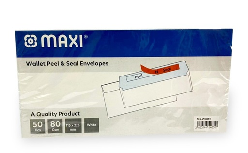 Maxi Wallet peel & Seal Envelopes 80GSM white (DL/ cheque size ) 115X225mm (50pcs)