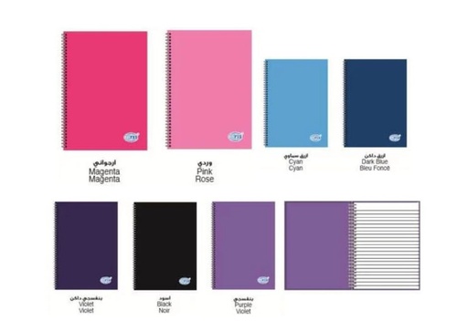 FIS FSNBSA5ASST Spiral Hard Cover Notebook, Single Ruled, A5 size, 100 Sheets – Assorted Colors (Pack of 7)