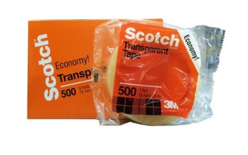 3M 500 Scotch Transparent Tape, 18mm x 33meter, Clear