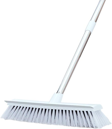 JEBBLAS White Floor Scrub Brush with Long Handle and Squeegee -47.3" , White
