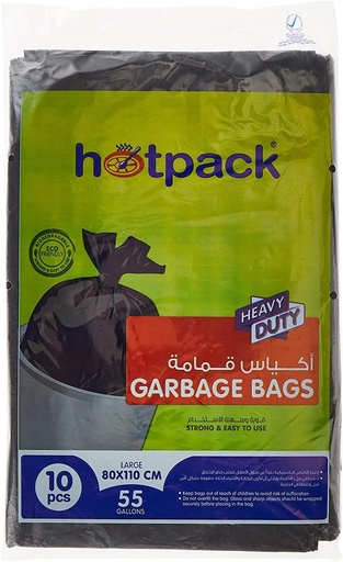 Hotpack Heavy Duty Garbage Bag 55Gal , 80x110cm , Large (Pack of 10)