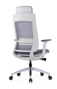 MF 03080 Mesh High back chair with white back frame, Grey Fabric Seat and headrest