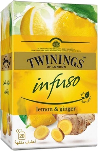 TWININGS INFUSO LEMON GINGER 20 TEA BAGS (PACK OF 6)