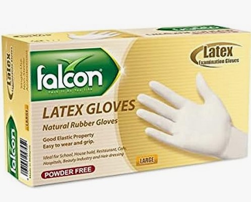 Falcon Latex Examination Gloves (Powder-Free), Large, (Pack of 100)
