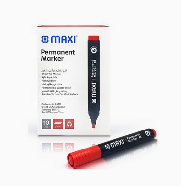 MAXI MX-80R10 Permanent Marker , Chisel Tip , Red ( Pack of 10)