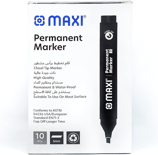 MAXI MX-80BL10 Permanent Marker, Chisel Tip, Black (Pack of 10)