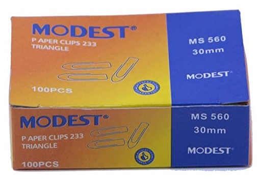 MODEST 233 PAPER CLIP STEEL 30MM (100pcs) , Box of 10 , MS 560