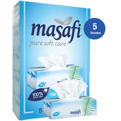 Masafi 2 Ply Facial Tissues White 150 Sheets (Pack of 5)