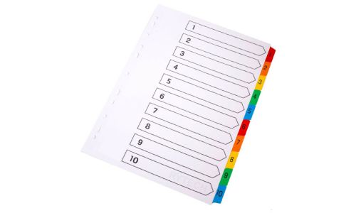 Modest MS402 PP Tab Divider With Numbers, 1-10 Color Tabs, A4