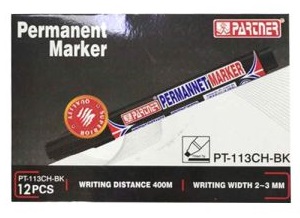 Partner Chisel Tip Permanent Marker-Black (Pack of 12)