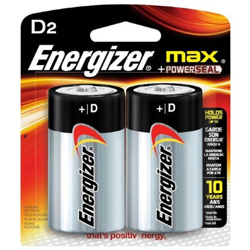 Energizer EP95BP2 MAX Plus D Alkaline Battery, 1.5V (Pack of 2)