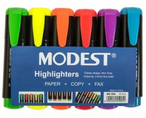 Modest MS 806 Highlighter, Assorted Color (Pack of 6)