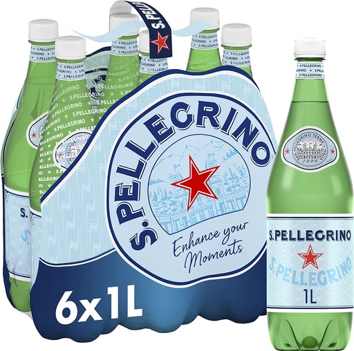 S.Pellegrino Sparkling Natural Carbonated Mineral Water Plastic Bottles 1L (Pack of 6)