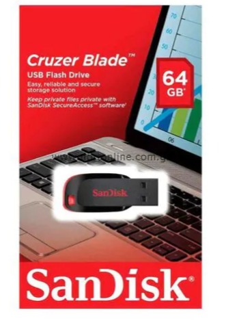 SanDisk Cruzer Blade USB Flash Drive 64GB Black