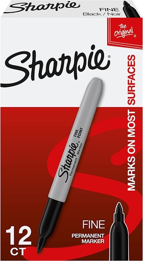 Sharpie Permanent Marker: Fine, Capped, Black, Original, (Pack of 12)