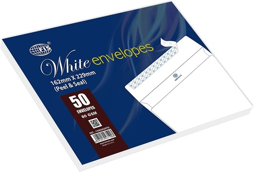 FIS FSWE8026P50 White Envelopes , A5 (162x229 mm) Peal & Seal , Landscape Opening , (Pack of 50)