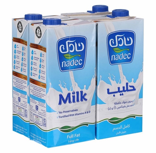 NADEC Long Life UHT Full Fat Milk 1L (Pack of 4)