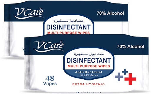 V Care Disinfectant Multi Purpose Anti Bacterial Wipes (White Packaging) , 48 wipes